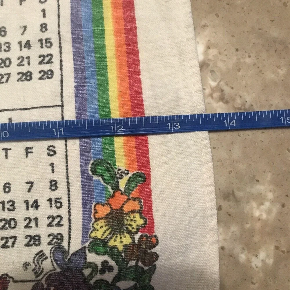 1984 Kitchen Calendar Tea Towel Rainbow Floral Wall Hanging Granny Core MCM